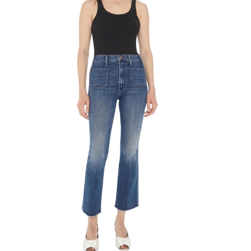 MOTHER Hustler Patch Pocket Ankle Fray Out For The Evening Medium Blue Size 27